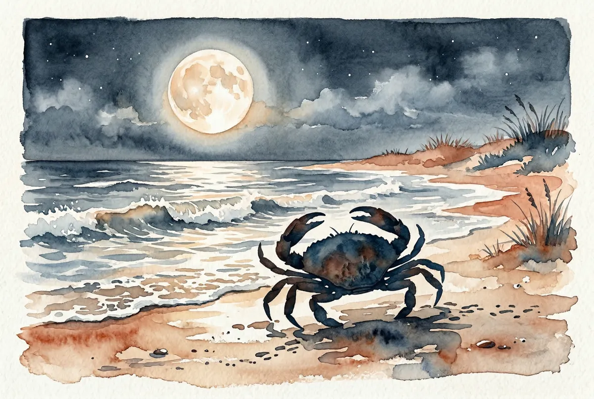 Bebé sereno y sensible envuelto en una atmósfera cálida y protectora que evoca la esencia lunar del signo Cáncer