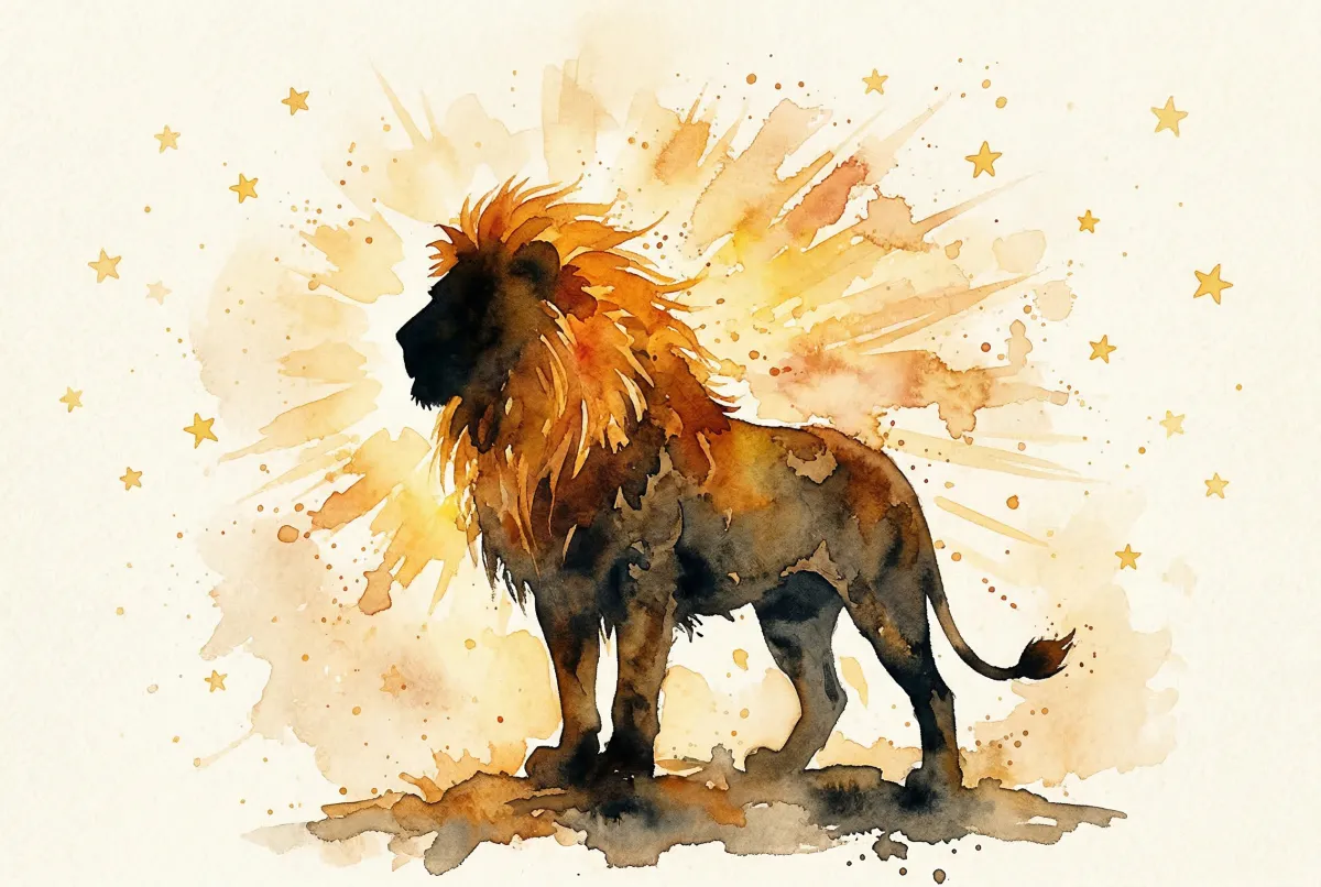 Bebé radiante y expresivo bañado en luz dorada que evoca la energía solar y creativa del signo Leo