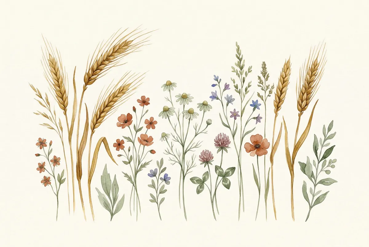 Bebé observador y atento rodeado de elementos naturales que evocan la esencia detallista y terrenal del signo Virgo